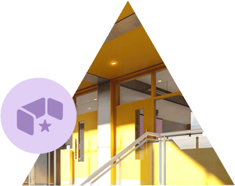 Modern interior architecture of EKYA NAVA campus in Panathur, featuring bright yellow walls and contemporary design elements typical of premier IGCSE schools in Bangalore
